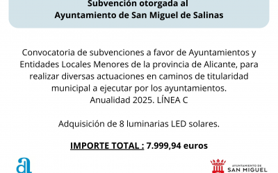 Subvención concedida al Ayuntamiento de San Miguel de Salinas