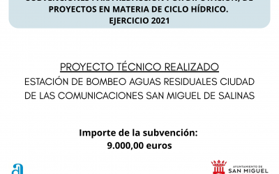 Subvención de la Diputación de Alicante. Estación de Bombeo de Aguas Residuales Ciudad de las Comunicaciones