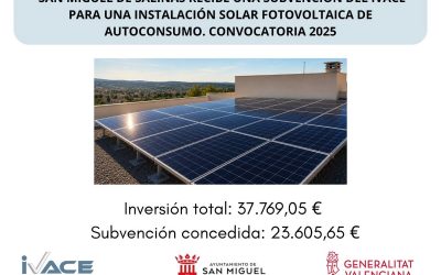 San Miguel de Salinas recibe una subvención del IVACE para una instalación solar fotovoltaica de autoconsumo